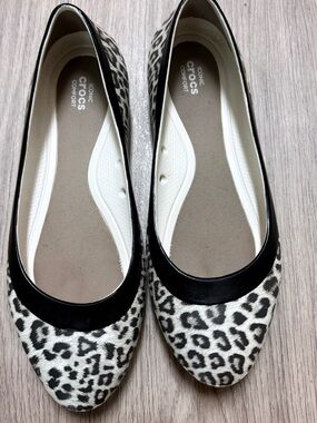 CROCS Leopard-Print Ballet Flats in Black & White